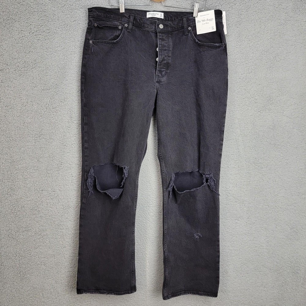 Abercrombie And Fitch Jeans The 90's Baggy Low Rise Distressed 33/16L Button Fly